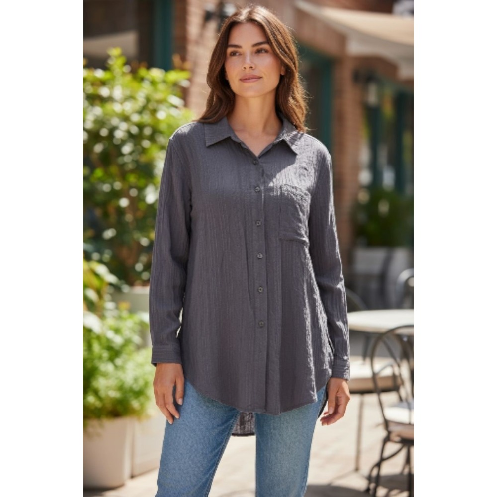 Plus Blouse Shirt Torrid Size‎ 3 Button Down Top Mineral Wash Black Grey